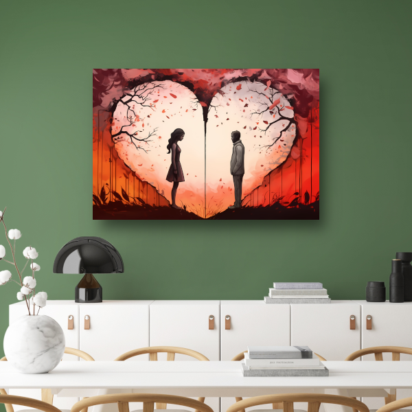 Scheiding door liefde, hartvormige zonsondergang canvas