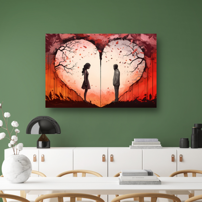Scheiding door liefde, hartvormige zonsondergang canvas