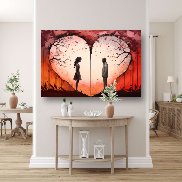 Scheiding door liefde, hartvormige zonsondergang canvas