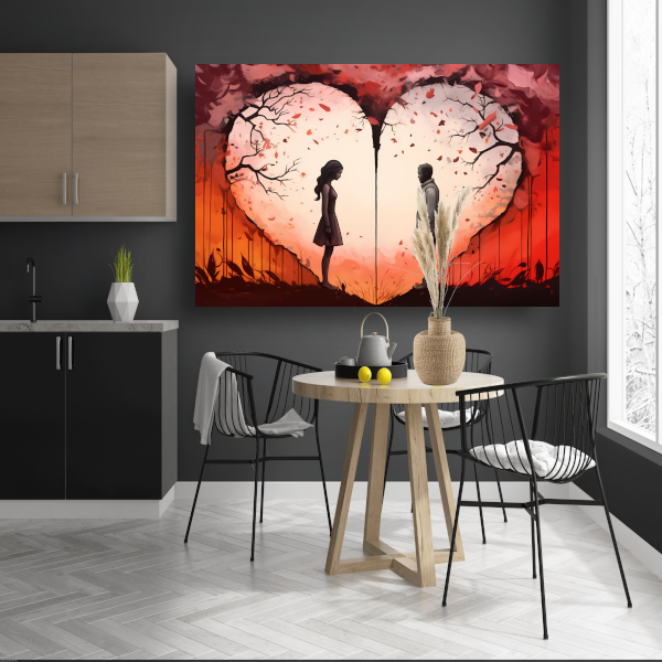 Scheiding door liefde, hartvormige zonsondergang canvas