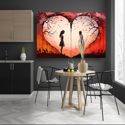 Scheiding door liefde, hartvormige zonsondergang canvas