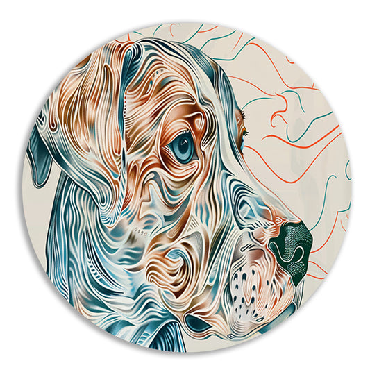 Kleurrijke abstracte hond lijntekening schilderij forex muurcirkel