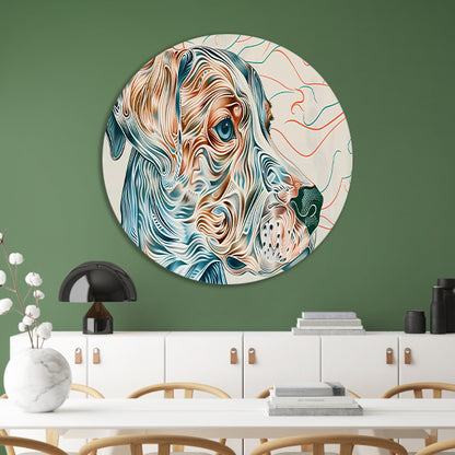 Kleurrijke abstracte hond lijntekening schilderij aluminium muurcirkel