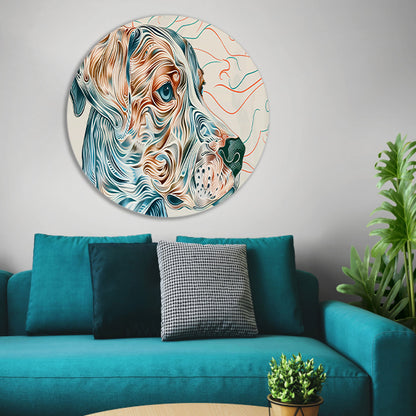 Kleurrijke abstracte hond lijntekening schilderij aluminium muurcirkel