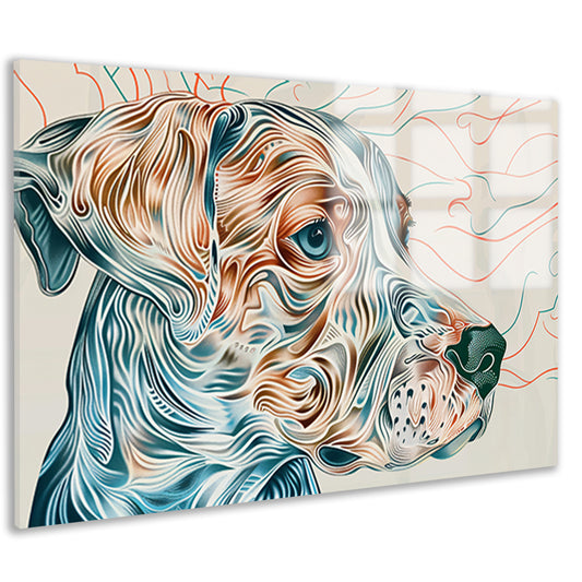 Kleurrijke abstracte hond lijntekening schilderij acrylglas