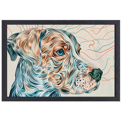 Kleurrijke abstracte hond lijntekening schilderij canvas met baklijst