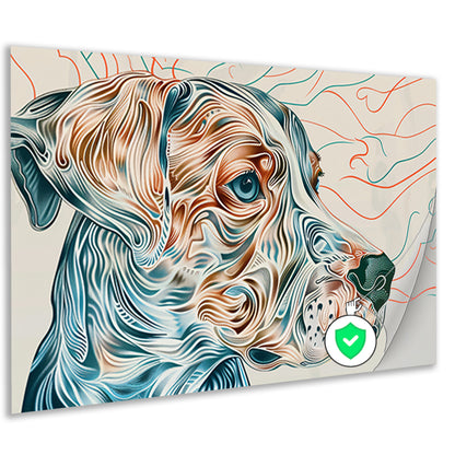 Kleurrijke abstracte hond lijntekening schilderij poster