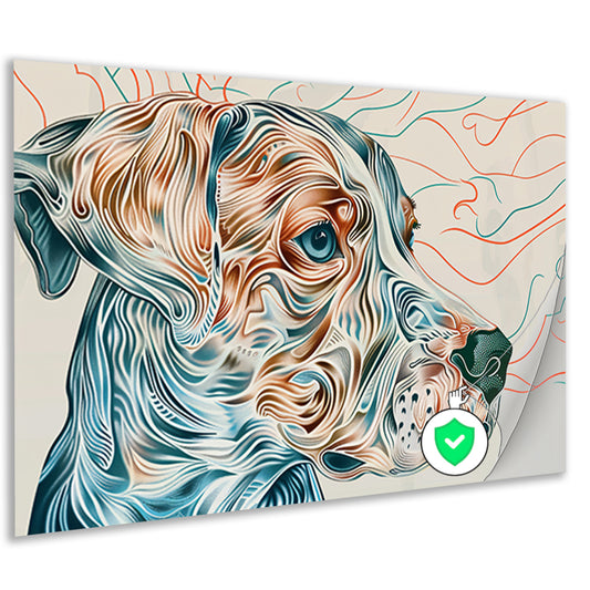 Kleurrijke abstracte hond lijntekening schilderij poster