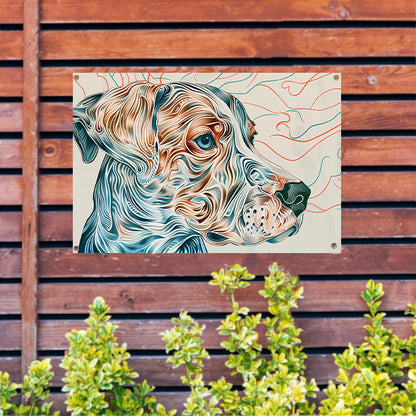 Kleurrijke abstracte hond lijntekening schilderij tuinposter