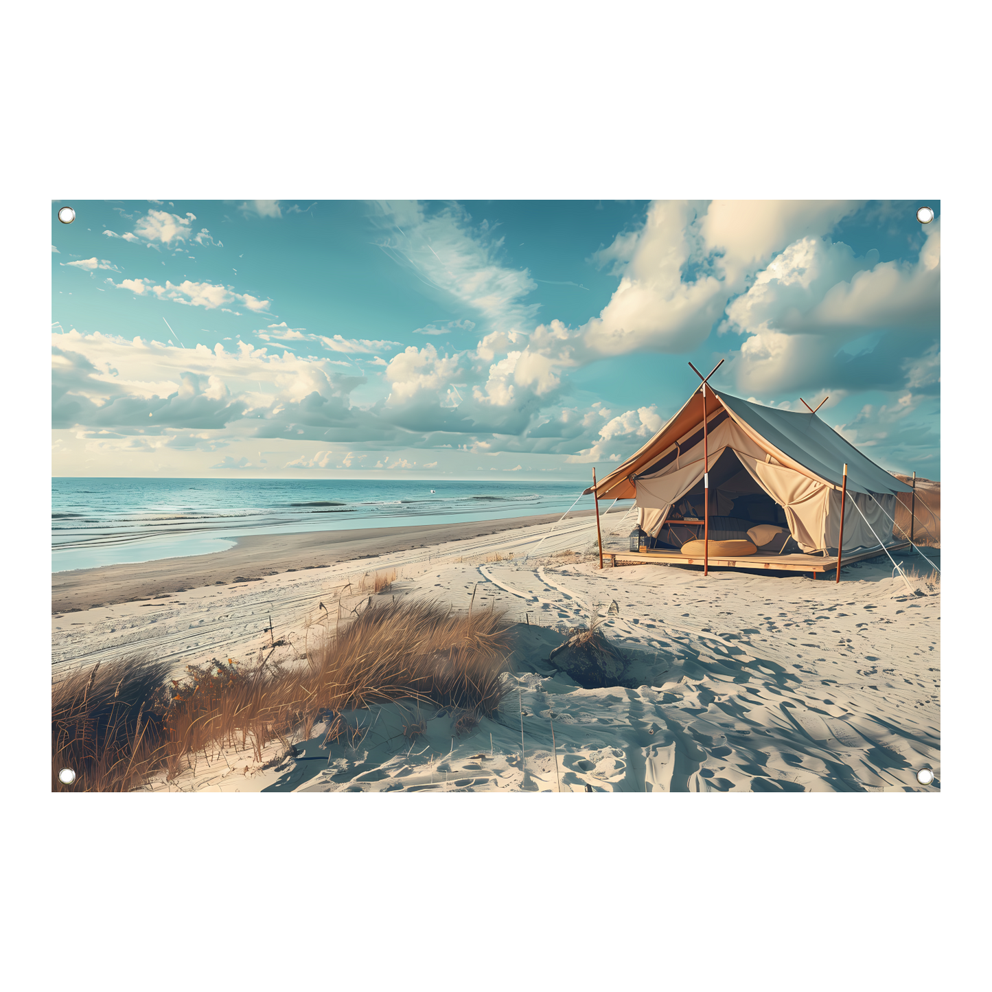 Minimalistische tent op het strand tuinposter