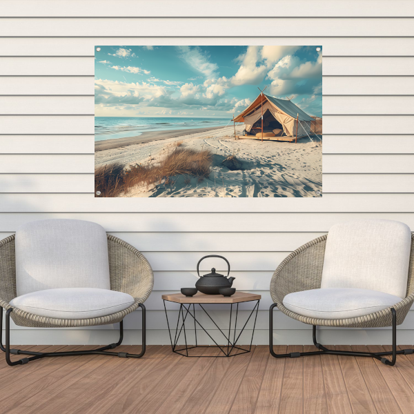 Minimalistische tent op het strand tuinposter