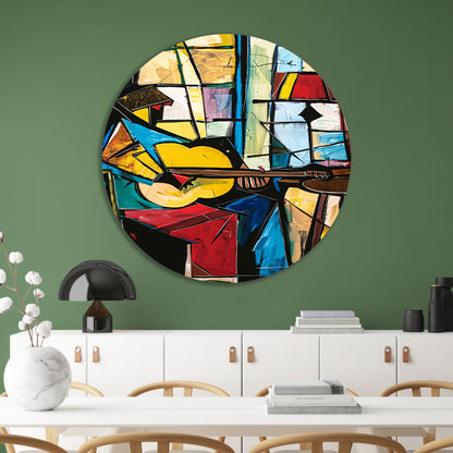 Kubistische Gitarist in Kleurrijk Interieur aluminium muurcirkel
