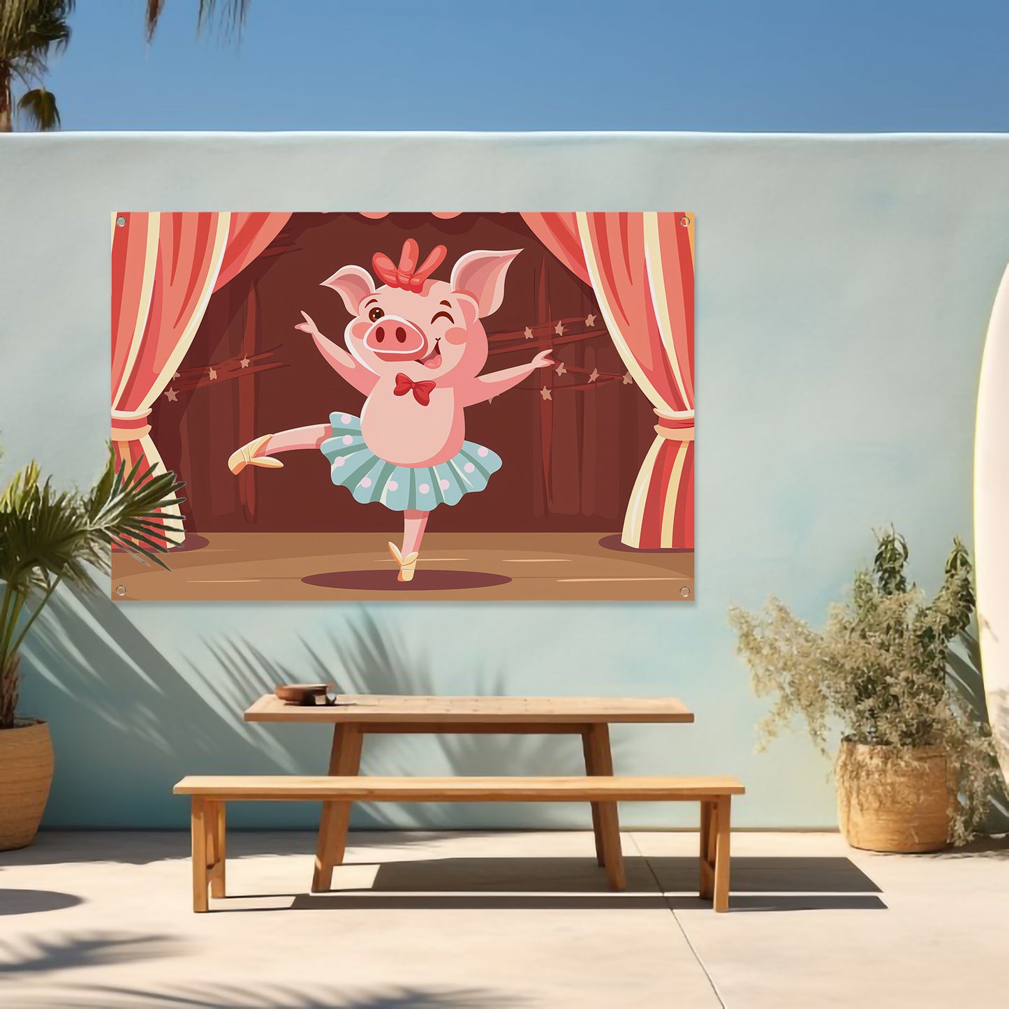 Dansend varken in kleurrijke balletkleding tuinposter