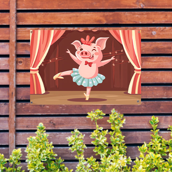 Dansend varken in kleurrijke balletkleding tuinposter