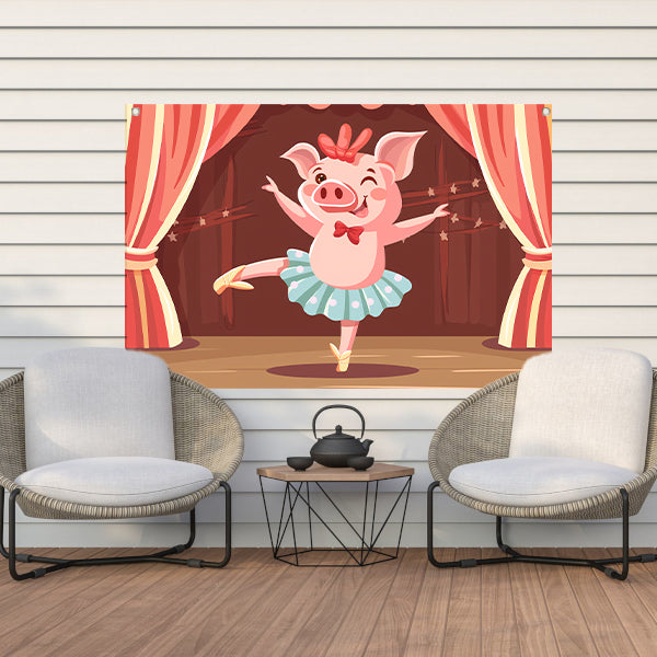 Dansend varken in kleurrijke balletkleding tuinposter