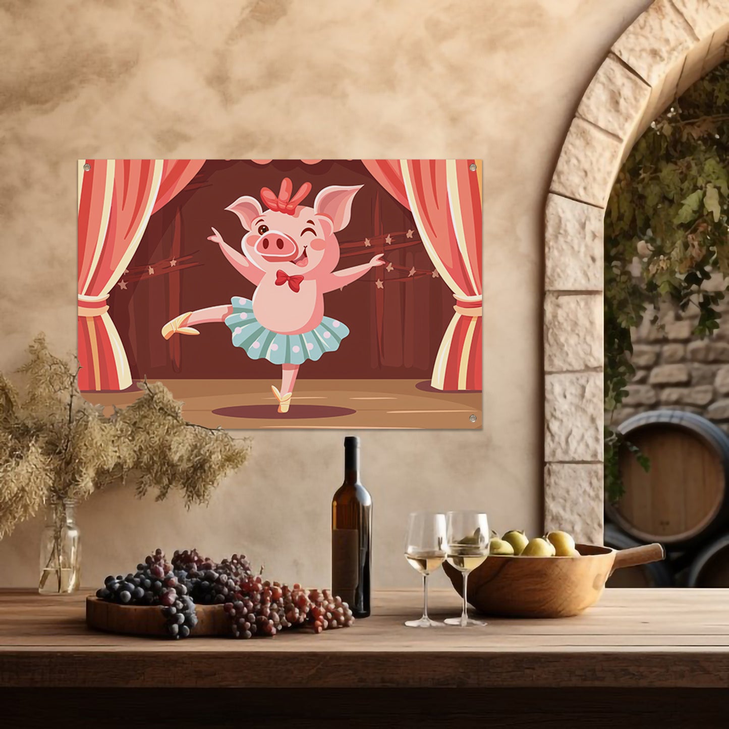 Dansend varken in kleurrijke balletkleding tuinposter