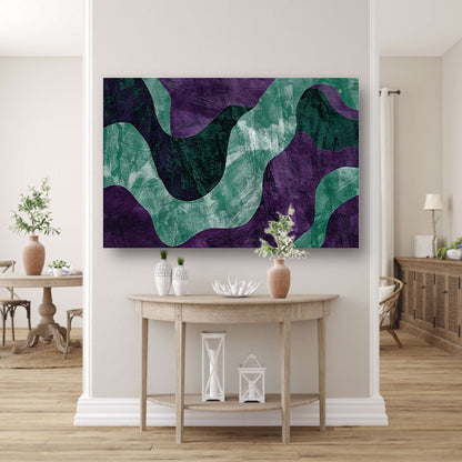 Abstract kunstwerk met paarse en groene lijnen acrylglas