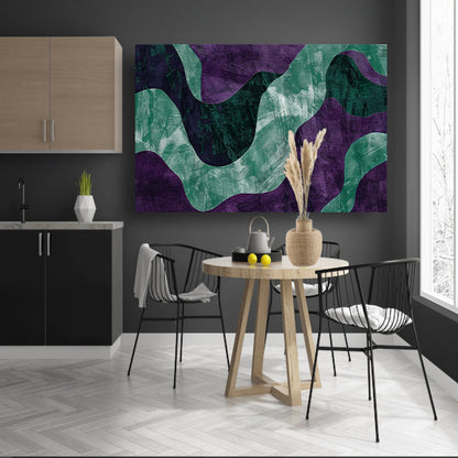 Abstract kunstwerk met paarse en groene lijnen canvas