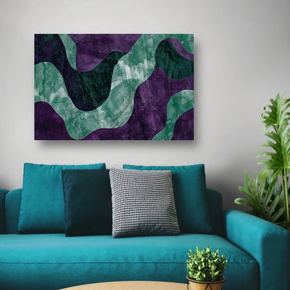 Abstract kunstwerk met paarse en groene lijnen acrylglas