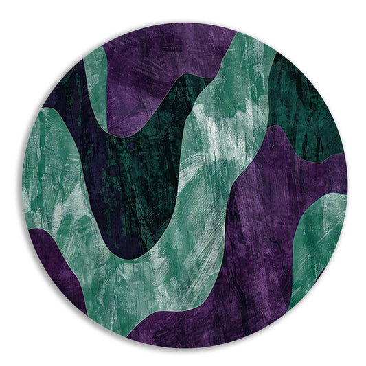 Abstract kunstwerk met paarse en groene lijnen aluminium muurcirkel