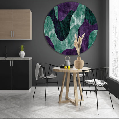 Abstract kunstwerk met paarse en groene lijnen aluminium muurcirkel