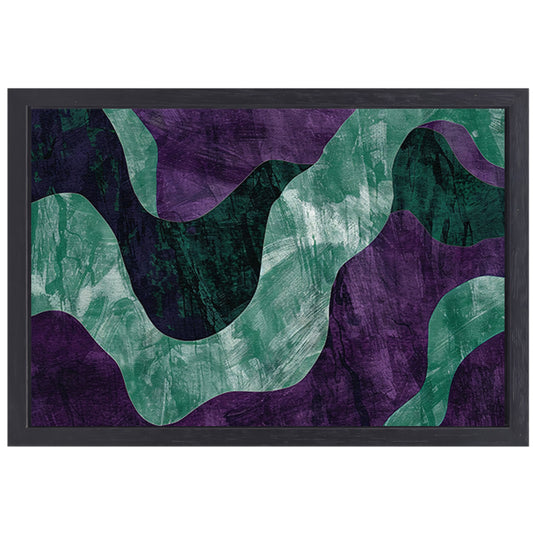 Abstract kunstwerk met paarse en groene lijnen canvas met baklijst