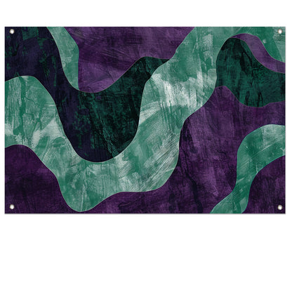 Abstract kunstwerk met paarse en groene lijnen tuinposter