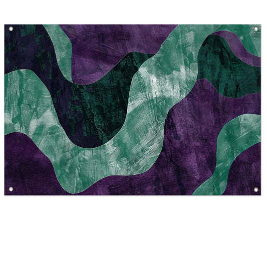 Abstract kunstwerk met paarse en groene lijnen tuinposter