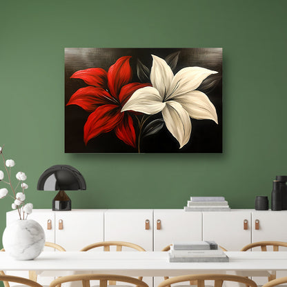Abstracte bloemen in rood en wit acrylglas