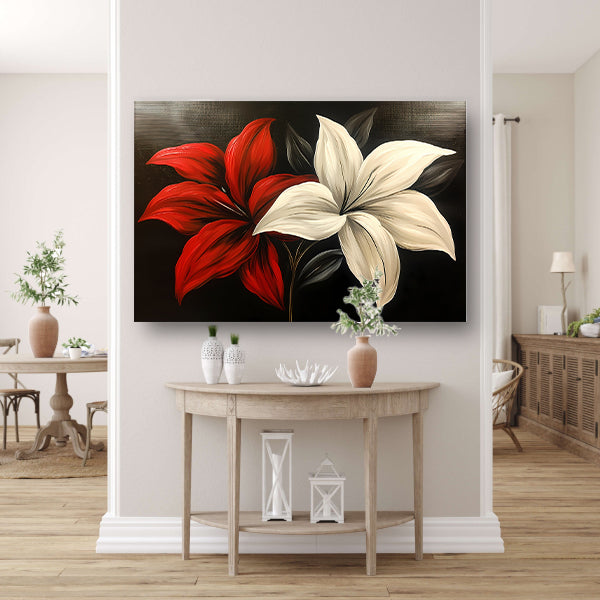 Abstracte bloemen in rood en wit poster