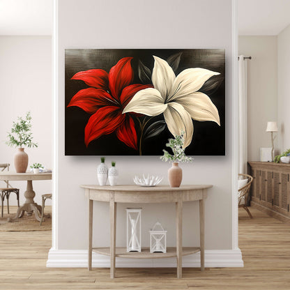 Abstracte bloemen in rood en wit acrylglas