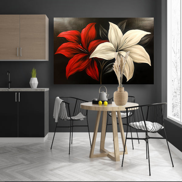 Abstracte bloemen in rood en wit poster