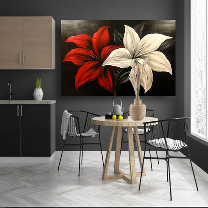 Abstracte bloemen in rood en wit acrylglas