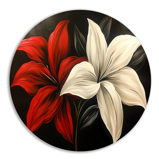 Abstracte bloemen in rood en wit forex muurcirkel