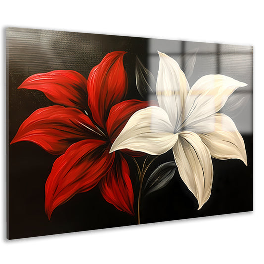Abstracte bloemen in rood en wit acrylglas