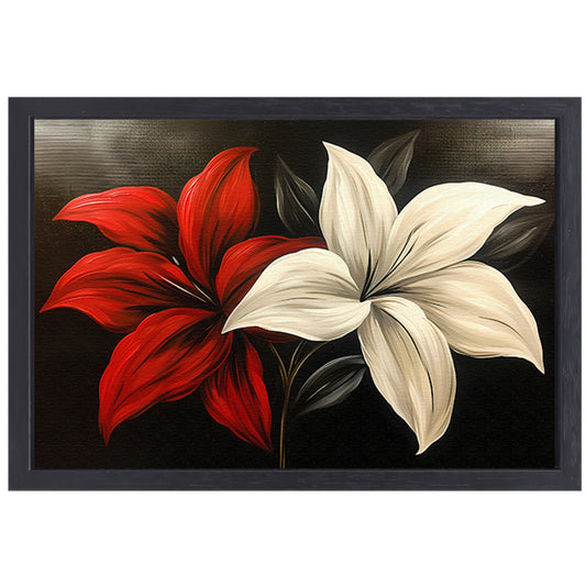 Abstracte bloemen in rood en wit canvas met baklijst