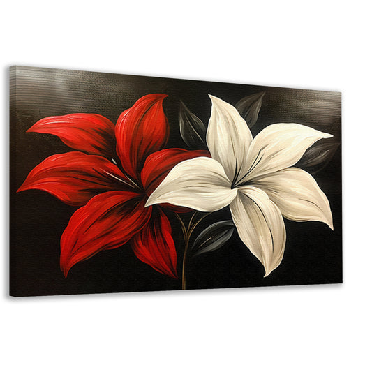 Abstracte bloemen in rood en wit canvas