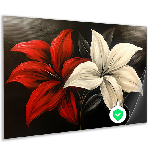 Abstracte bloemen in rood en wit poster