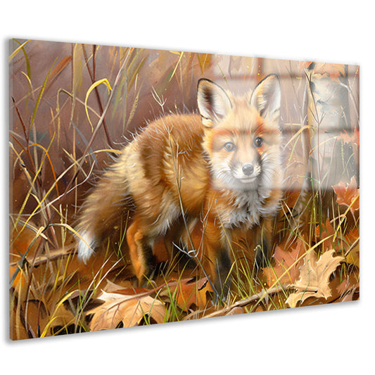 Schattige jonge vos in herfstbos acrylglas