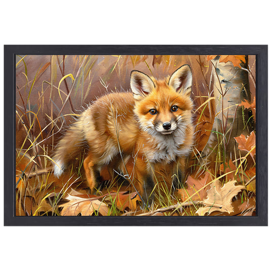 Schattige jonge vos in herfstbos canvas met baklijst