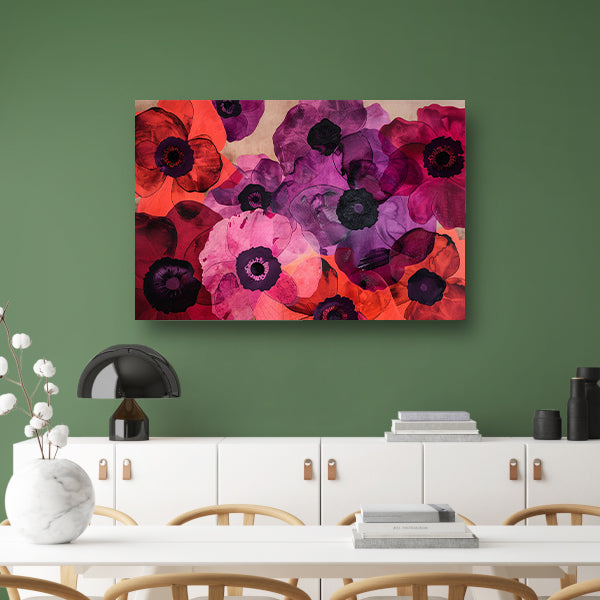 Kleurrijk abstract bloemenveld schilderij canvas met baklijst