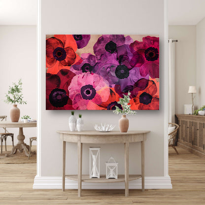 Kleurrijk abstract bloemenveld schilderij acrylglas
