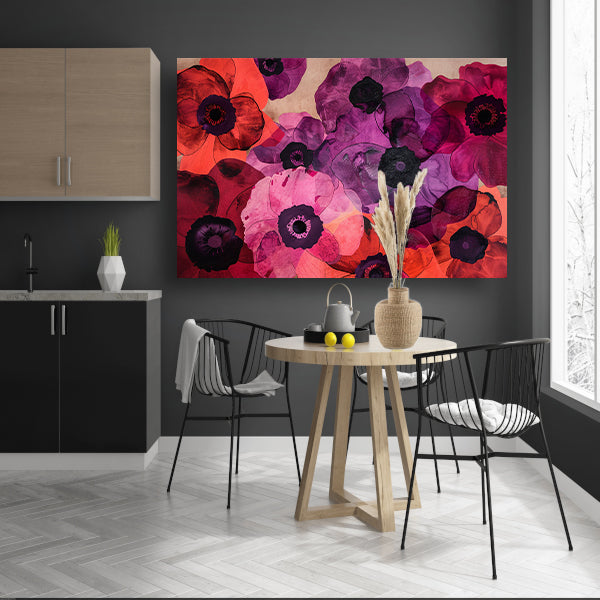 Kleurrijk abstract bloemenveld schilderij canvas met baklijst