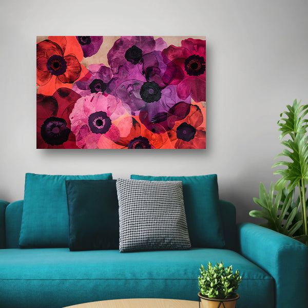 Kleurrijk abstract bloemenveld schilderij canvas met baklijst