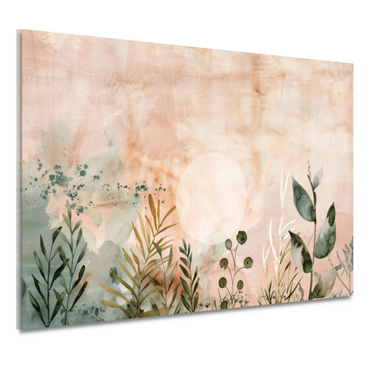 Zonsopkomst in Sepia met Groene Flora acrylglas