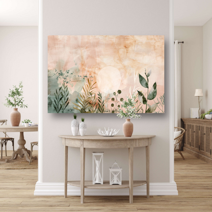 Zonsopkomst in Sepia met Groene Flora acrylglas