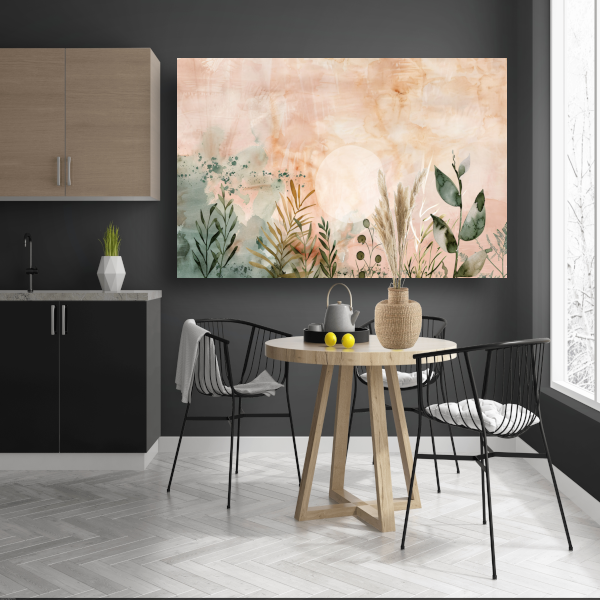 Zonsopkomst in Sepia met Groene Flora acrylglas