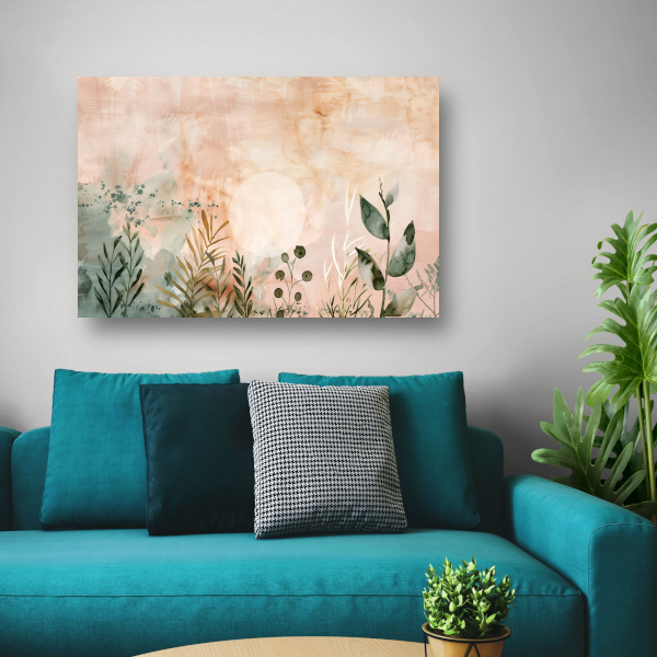 Zonsopkomst in Sepia met Groene Flora acrylglas