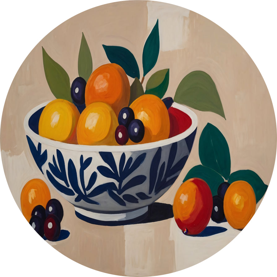 Klassieke Schaal met Rijp Fruit Stilleven aluminium muurcirkel
