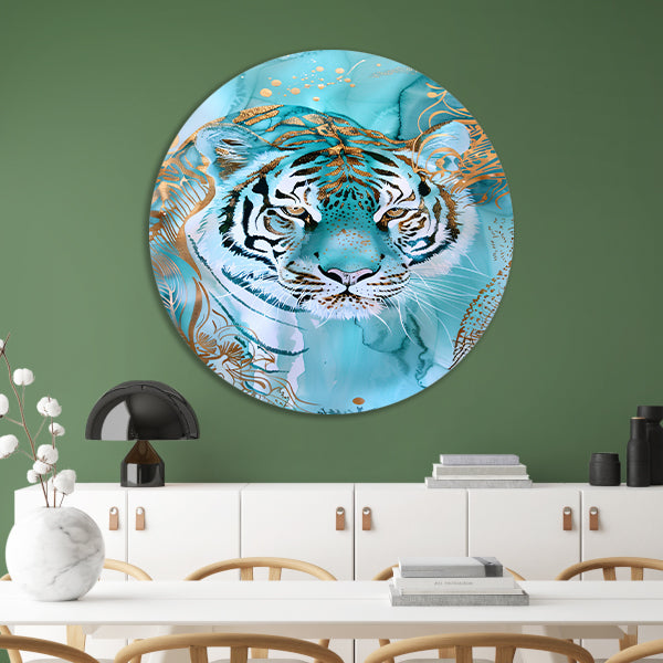 Abstracte tijger in art nouveau ontwerp aluminium muurcirkel